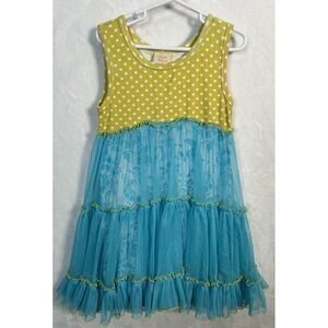 Haute Baby Boutique Girls Dress Blue Yellow Floral Polka Dots Ruffle Summer Sz 6